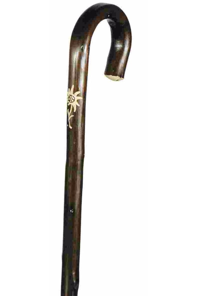 classic canes - ladies chestnut crook with edelweiss carving