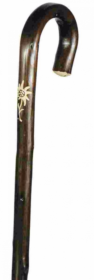 classic canes - ladies chestnut crook with edelweiss carving
